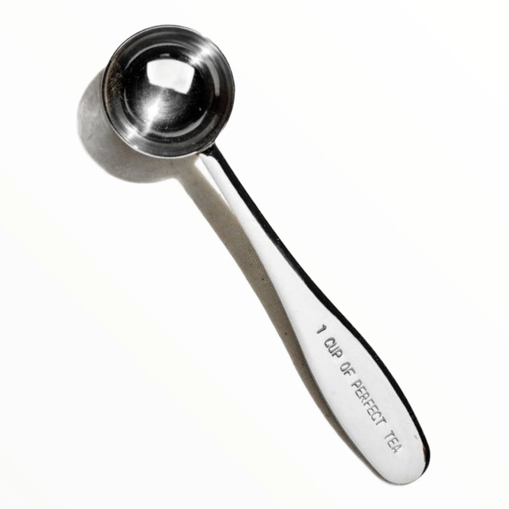 Stainless Steel Metal Tea Scoop with &#39;A Perfect Cup of Tea&#39; Stamped On Handle from Very Craftea 